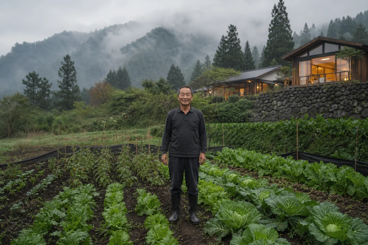 農友在山區田地照料當季作物