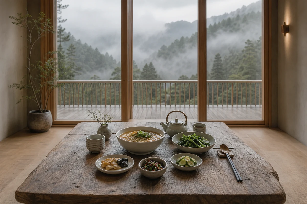 林間餐桌：木桌上的山野午間料理