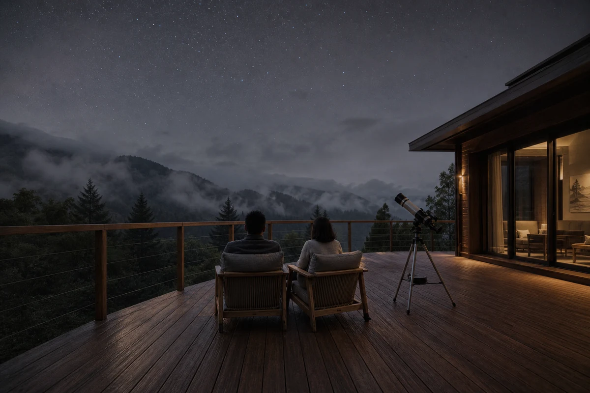 山居夜晚仰望星空的戶外時刻